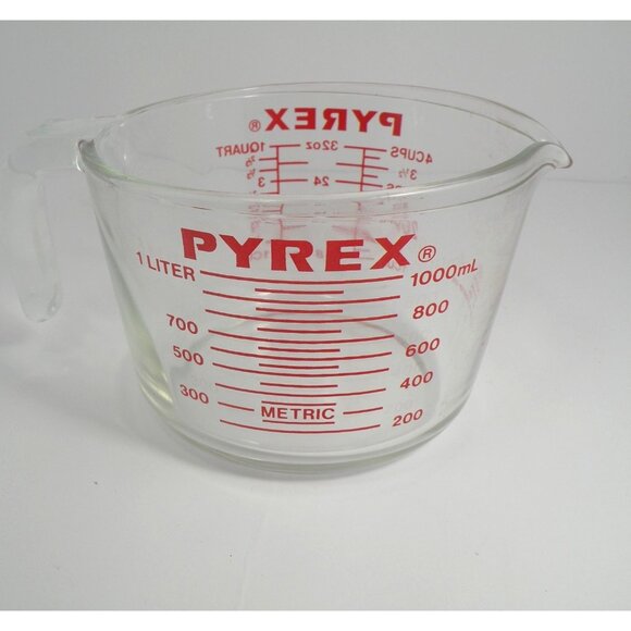 PYREX RARE Red  Vintage All Capital Letters 1 Quart / 4 Cup Glass PYREX Large Gl - Picture 1 of 11